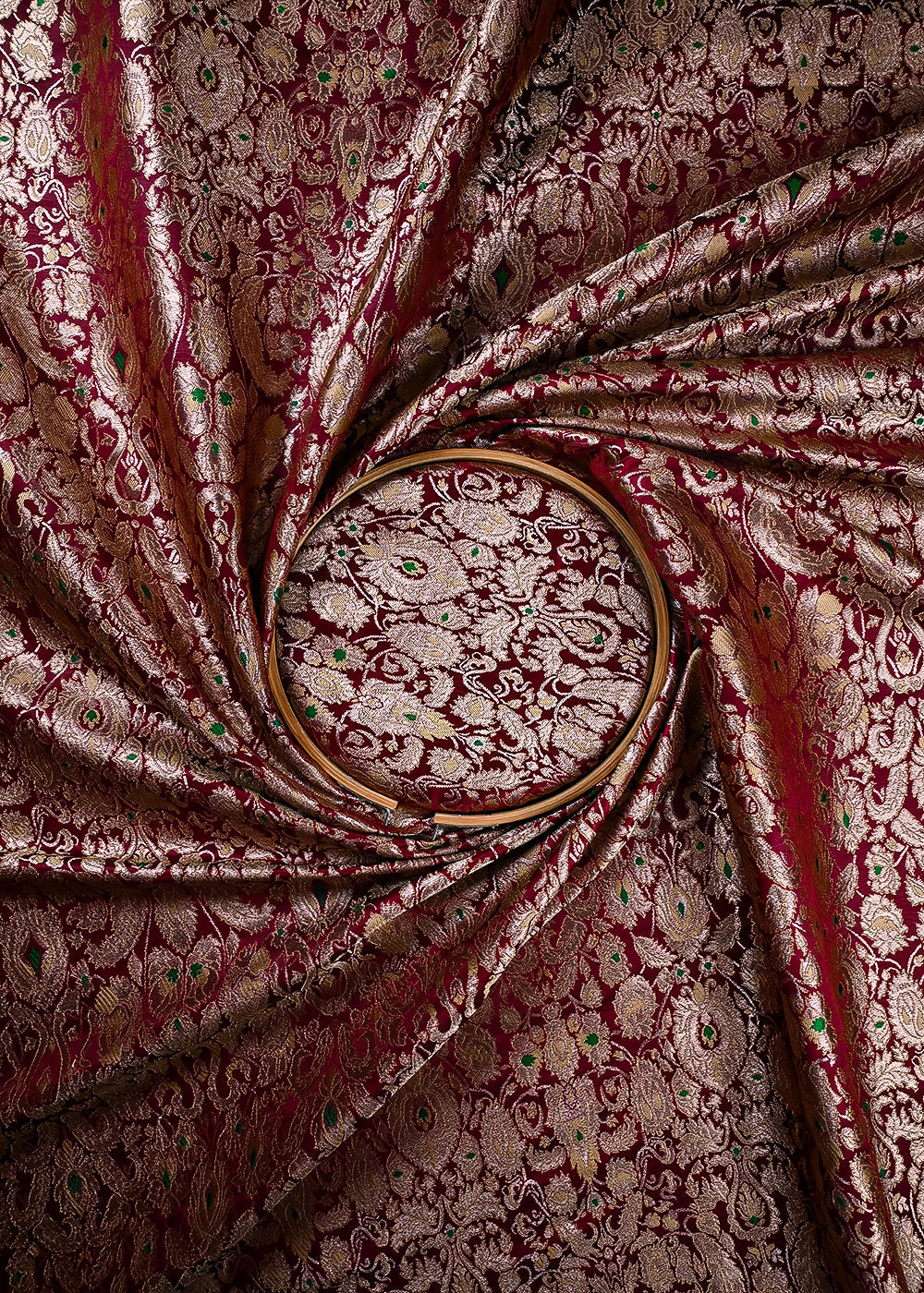Maroon Banarasi Brocade Fabric With All Over Thread And Zari Handloom 25825