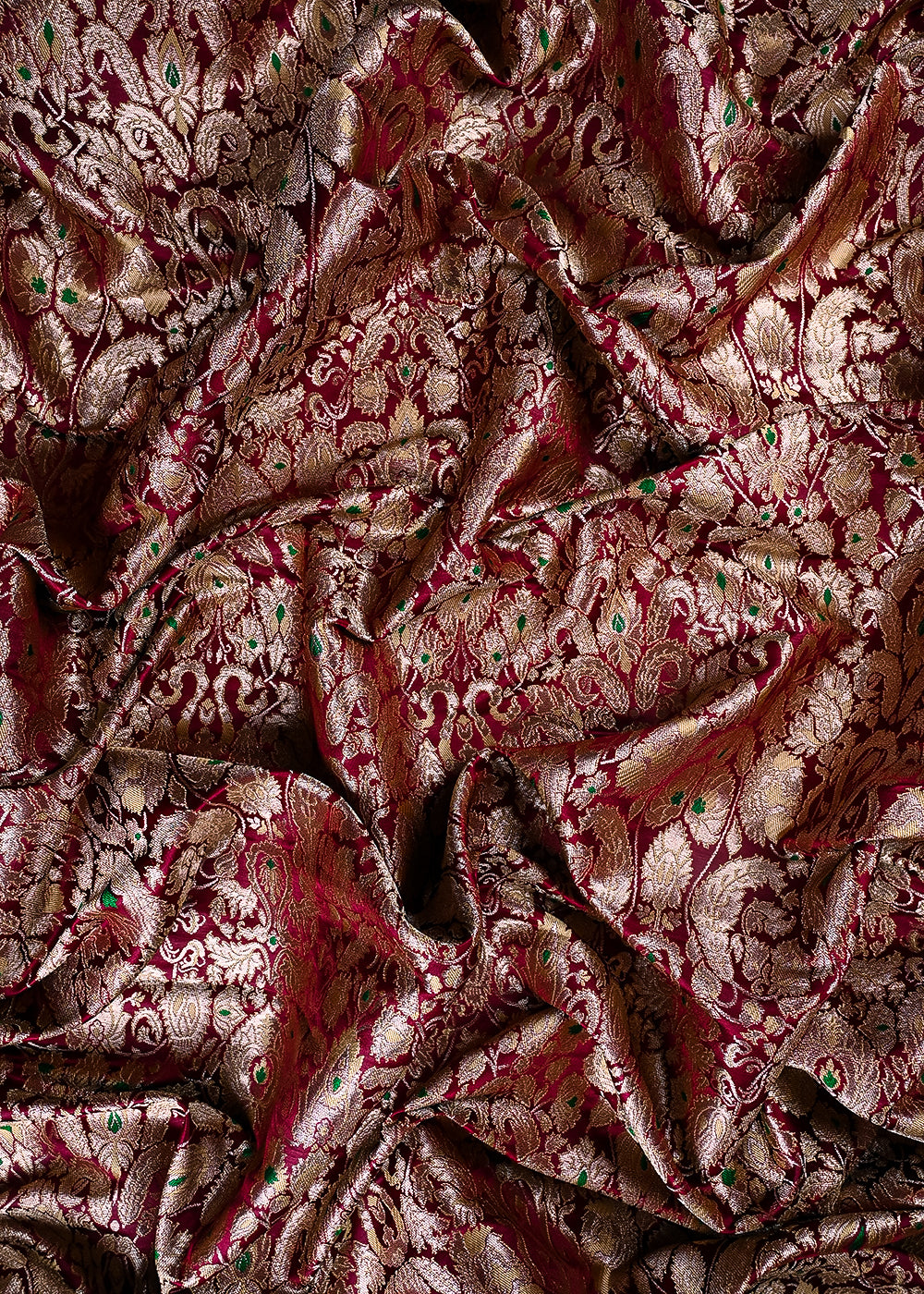 Maroon Banarasi Brocade Fabric With All Over Thread And Zari Handloom 25825