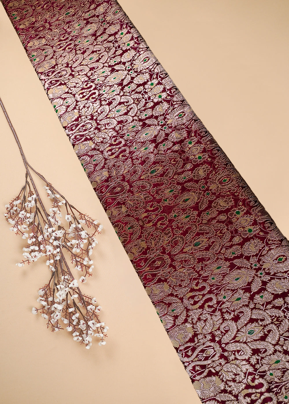 Maroon Banarasi Brocade Fabric With All Over Thread And Zari Handloom 25825