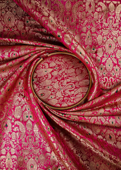 Rani Pink Banarasi Brocade Fabric With All Over Thread And Zari Handloom 25827