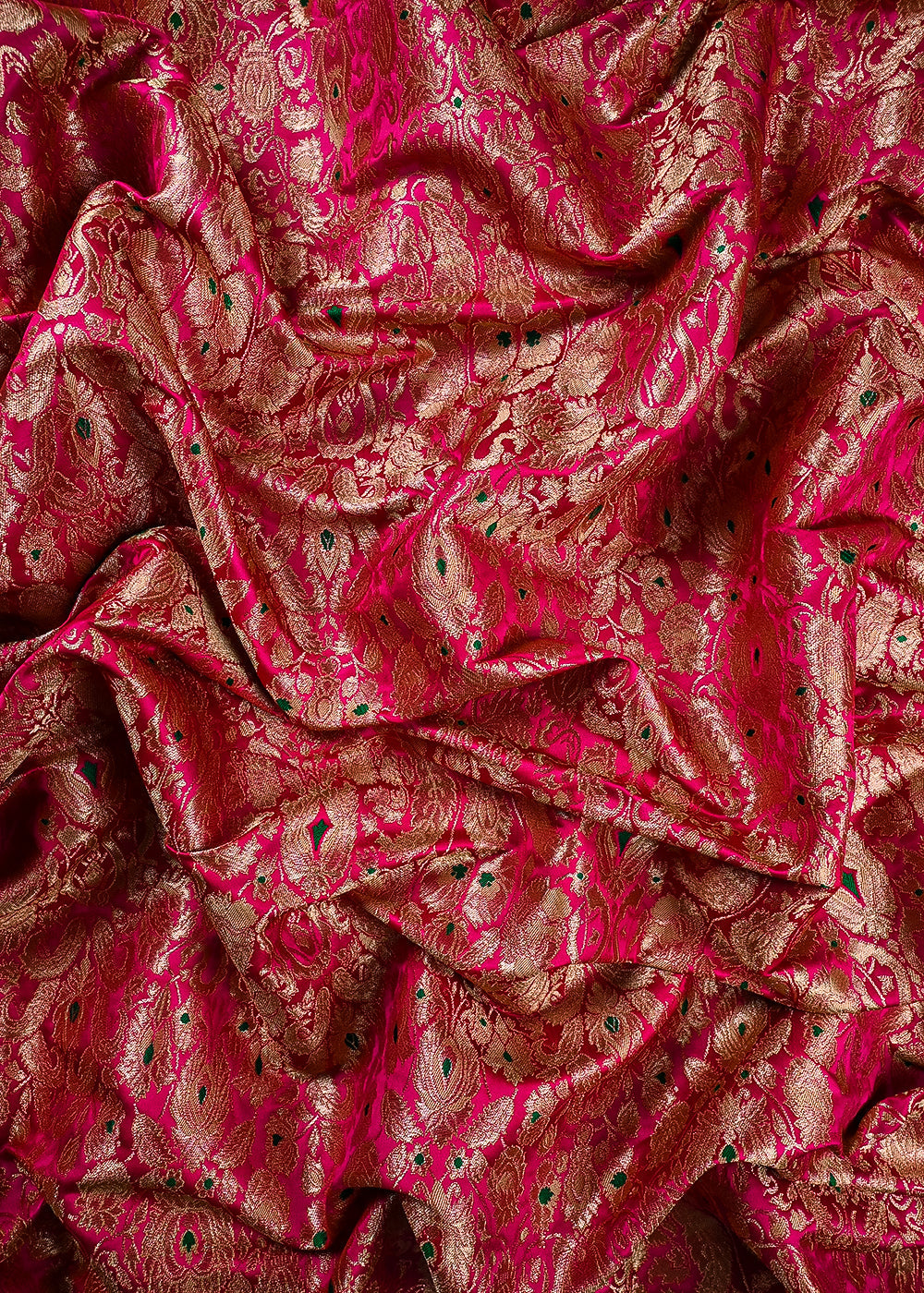 Rani Pink Banarasi Brocade Fabric With All Over Thread And Zari Handloom 25827