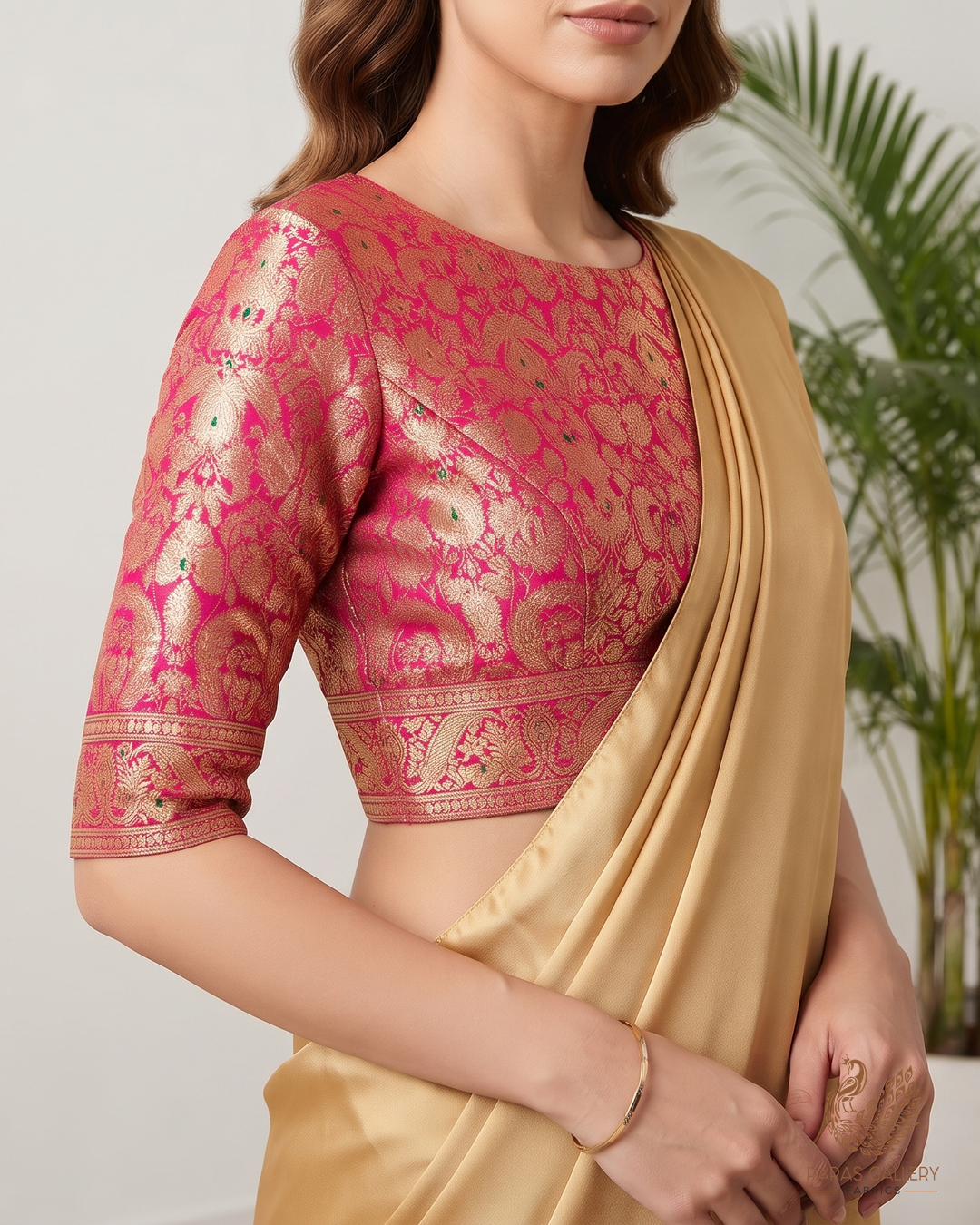 Rani Pink Banarasi Brocade Fabric With All Over Thread And Zari Handloom 25827