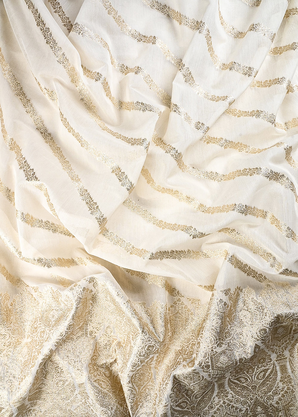 White Dyeable Chanderi Fabric With All Over Zari Handloom With One Side Border 25834