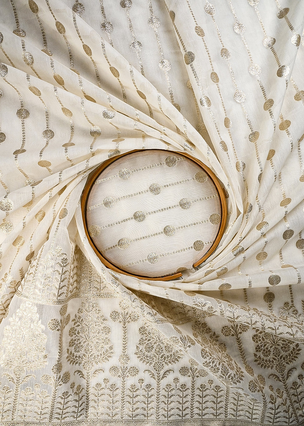 White Dyeable Chanderi Fabric With All Over Zari Handloom With One Side Border 25835