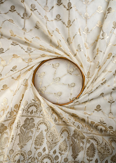 White Dyeable Chanderi Fabric With All Over Zari Handloom With One Side Border 25836