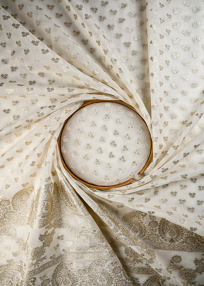 White Dyeable Chanderi Fabric With All Over Zari Handloom With One Side Border 25839