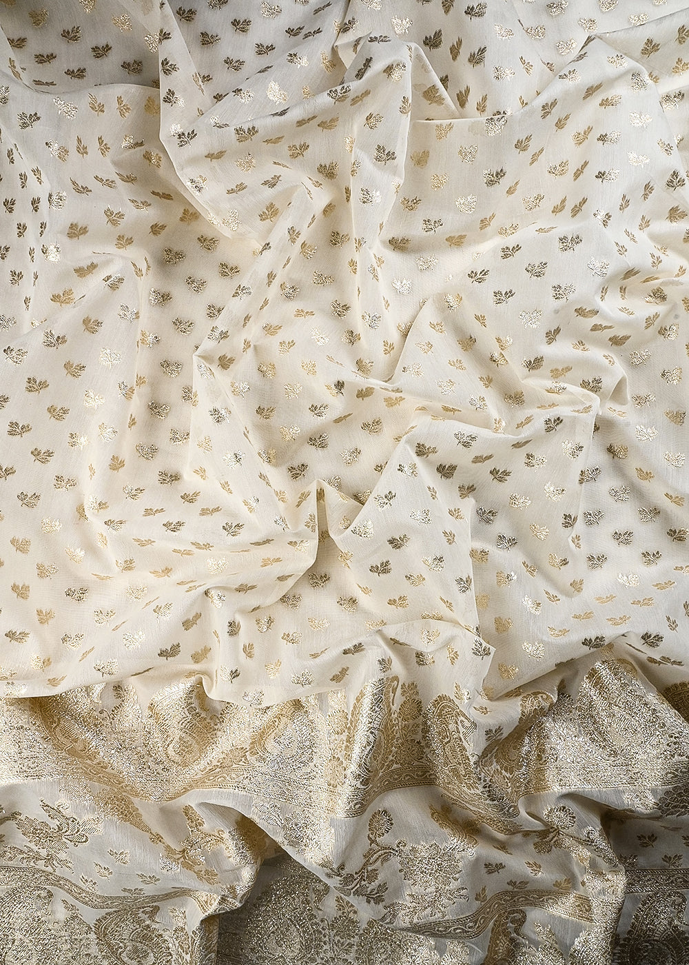 White Dyeable Chanderi Fabric With All Over Zari Handloom With One Side Border 25839