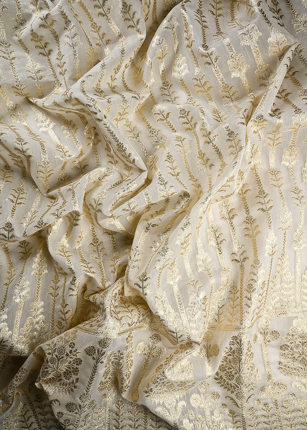 White Dyeable Chanderi Fabric With All Over Zari Handloom With One Side Border 25841
