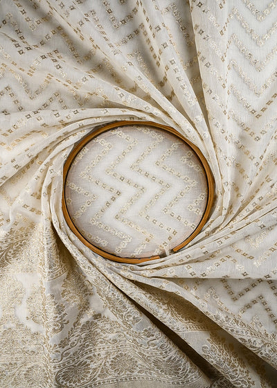 White Dyeable Chanderi Fabric With All Over Zari Handloom With One Side Border 25842