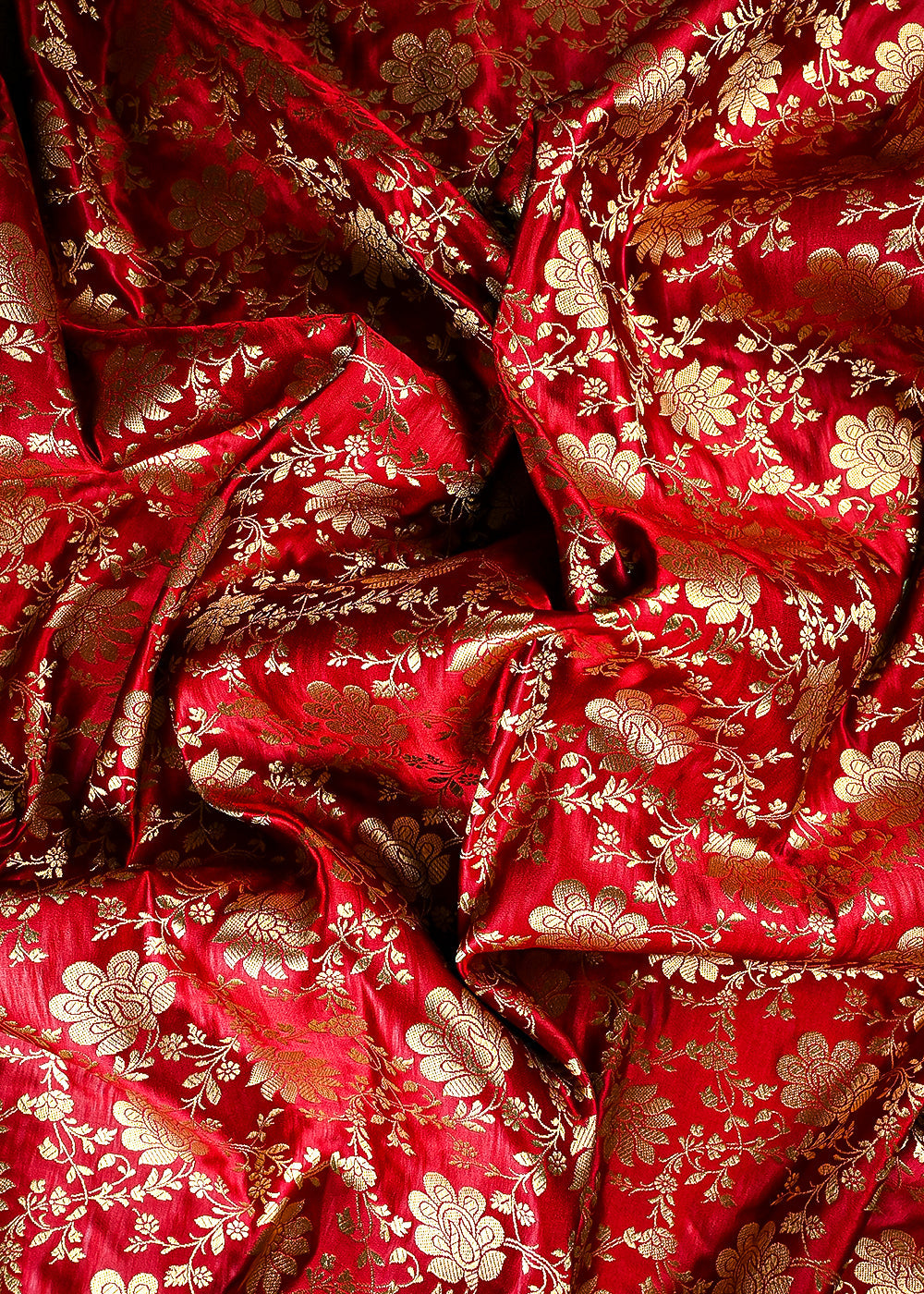 Maroon Banarasi Brocade Fabric With All Over Zari Handloom 25844