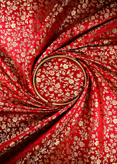 Maroon Banarasi Brocade Fabric With All Over Zari Handloom 25846