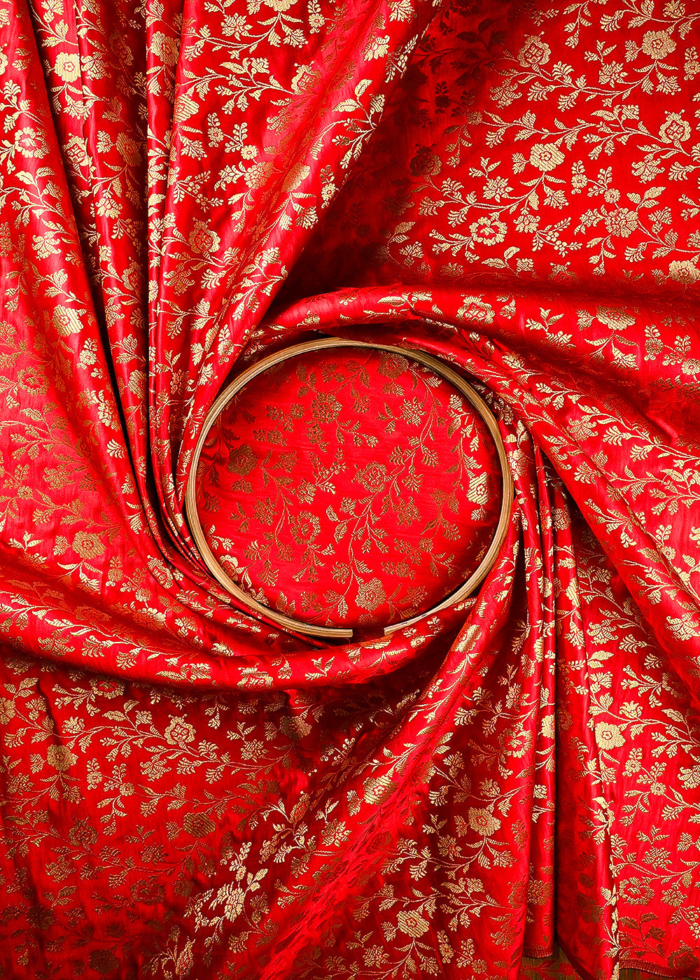 Red Banarasi Brocade Fabric With All Over Zari Handloom 25849