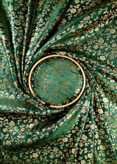 Bottle Green Banarasi Brocade Fabric With All Over Zari Handloom 25850