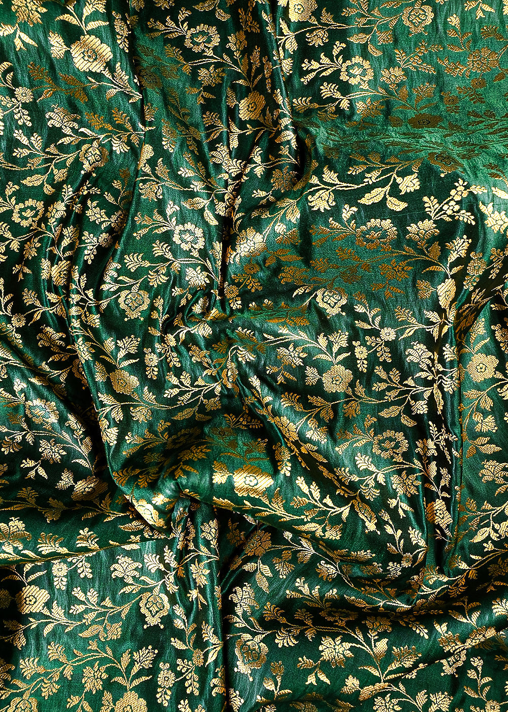 Bottle Green Banarasi Brocade Fabric With All Over Zari Handloom 25850