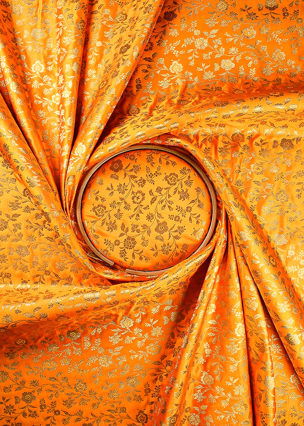 Mustard Banarasi Brocade Fabric With All Over Zari Handloom 25851