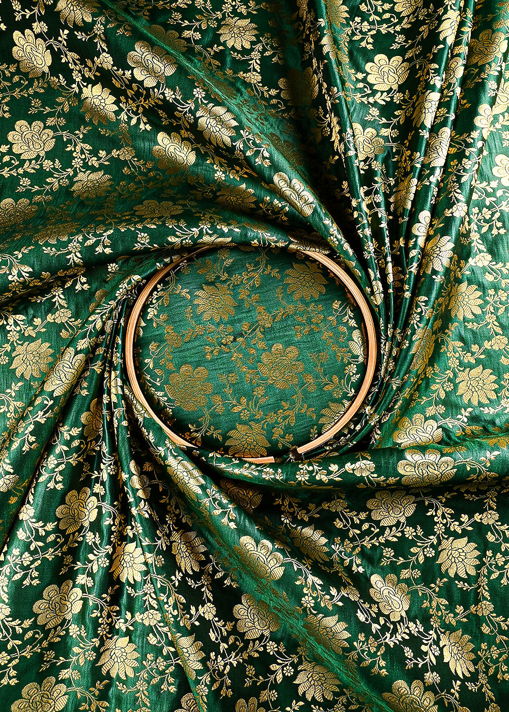 Bottle Green Banarasi Brocade Fabric With All Over Zari Handloom 25853