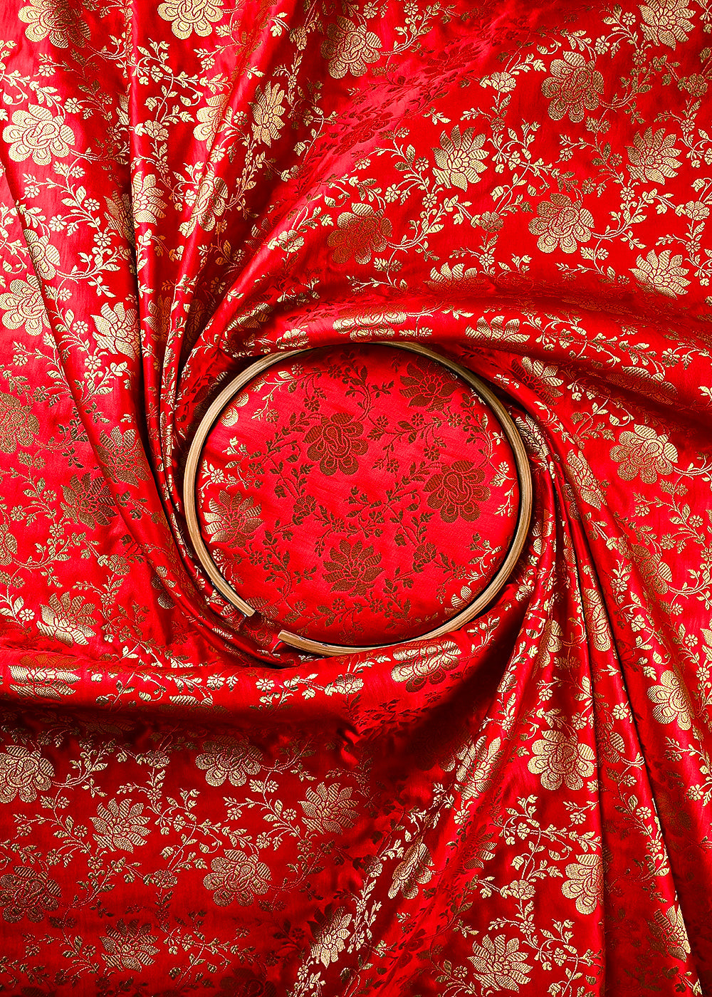 Red Banarasi Brocade Fabric With All Over Zari Handloom 25855