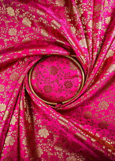 Rani Pink Banarasi Brocade Fabric With All Over Zari Handloom 25858