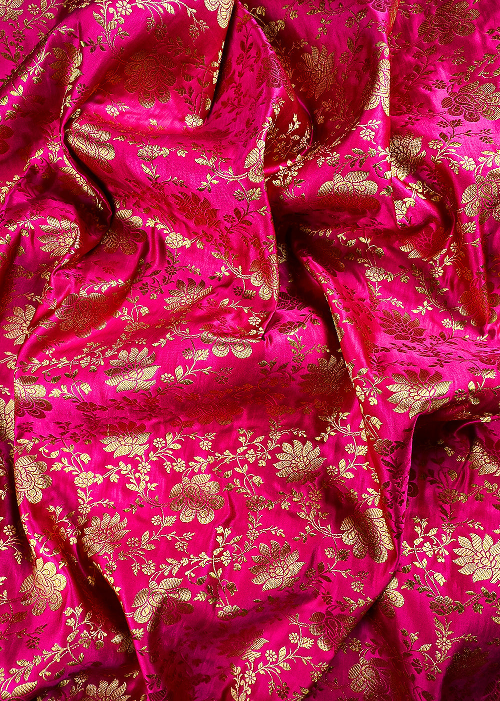 Rani Pink Banarasi Brocade Fabric With All Over Zari Handloom 25858