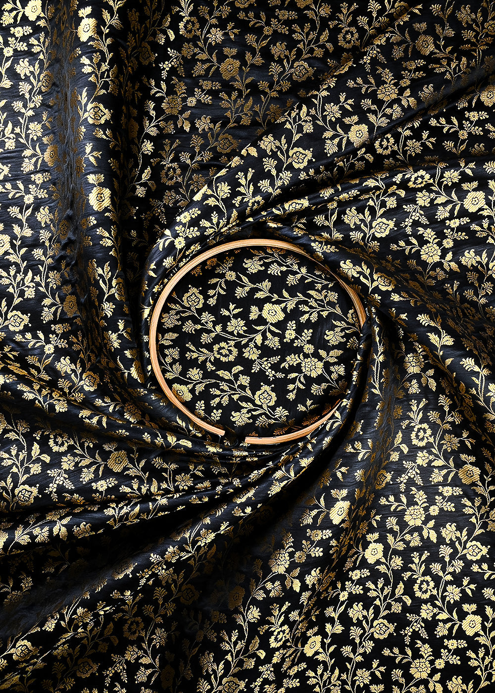 Black Banarasi Brocade Fabric With All Over Zari Handloom 25859