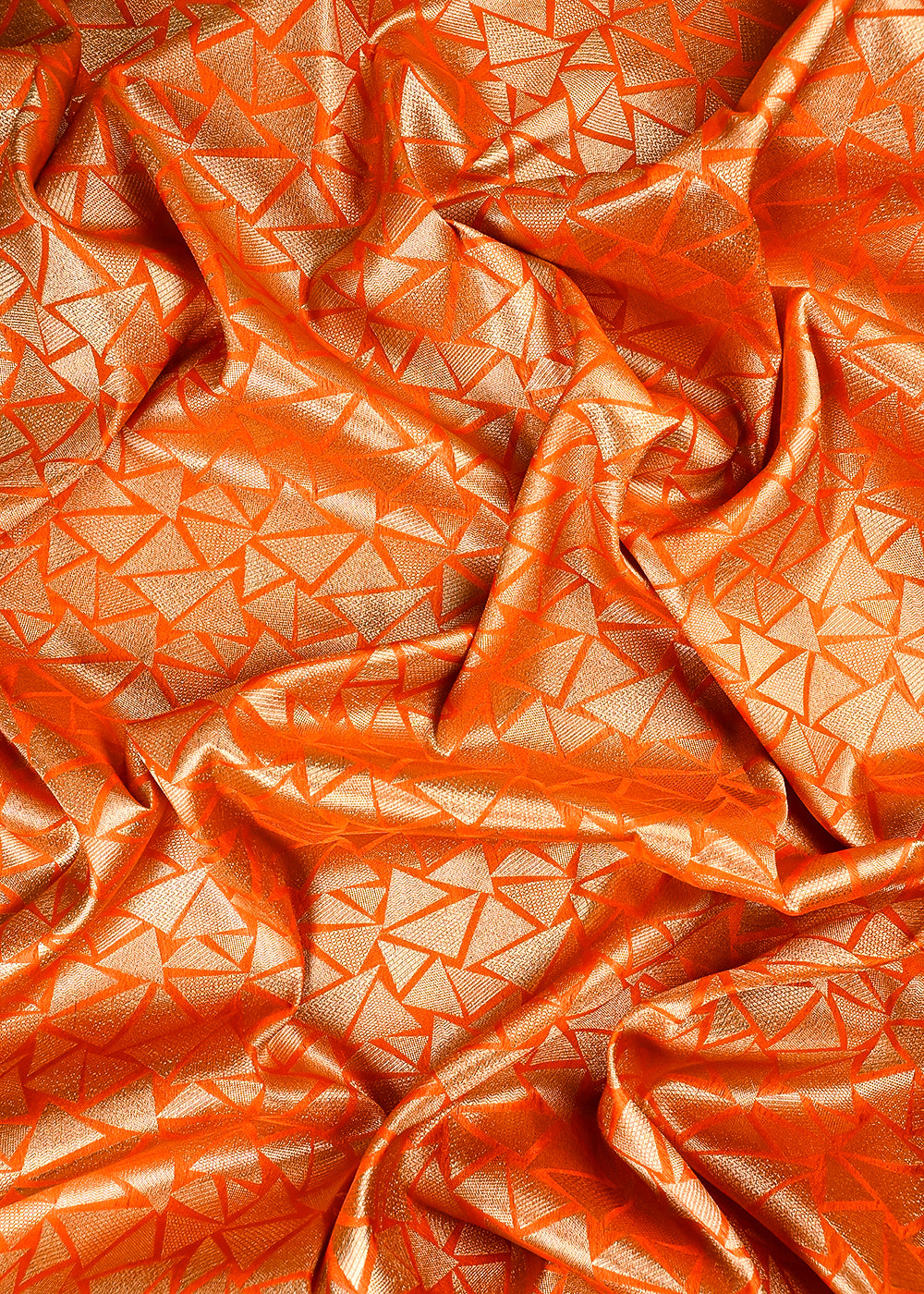Orange Banarasi Brocade Fabric With All Over Thread And Zari Handloom 25863