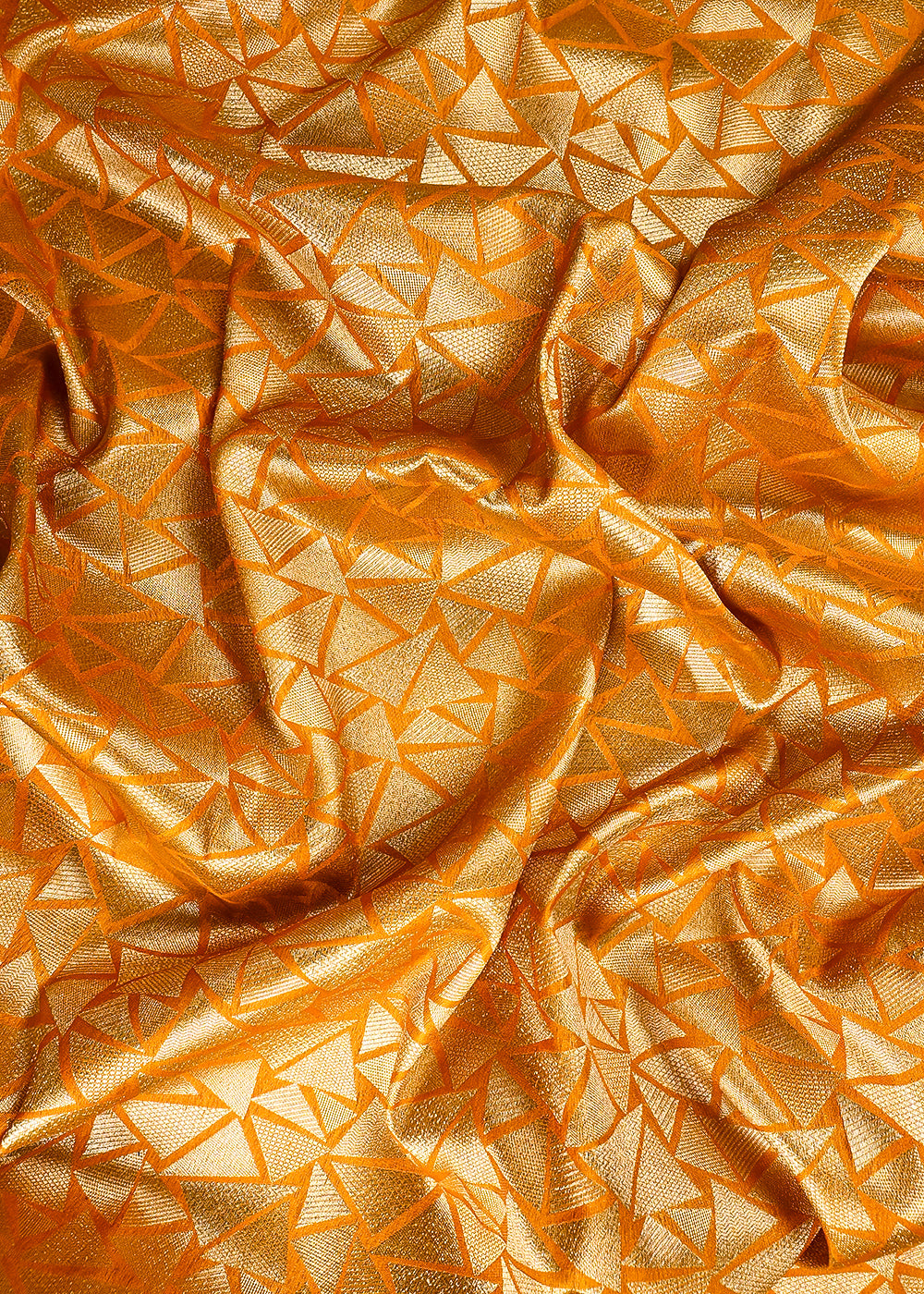 Mustard Banarasi Brocade Fabric With All Over Thread And Zari Handloom 25866