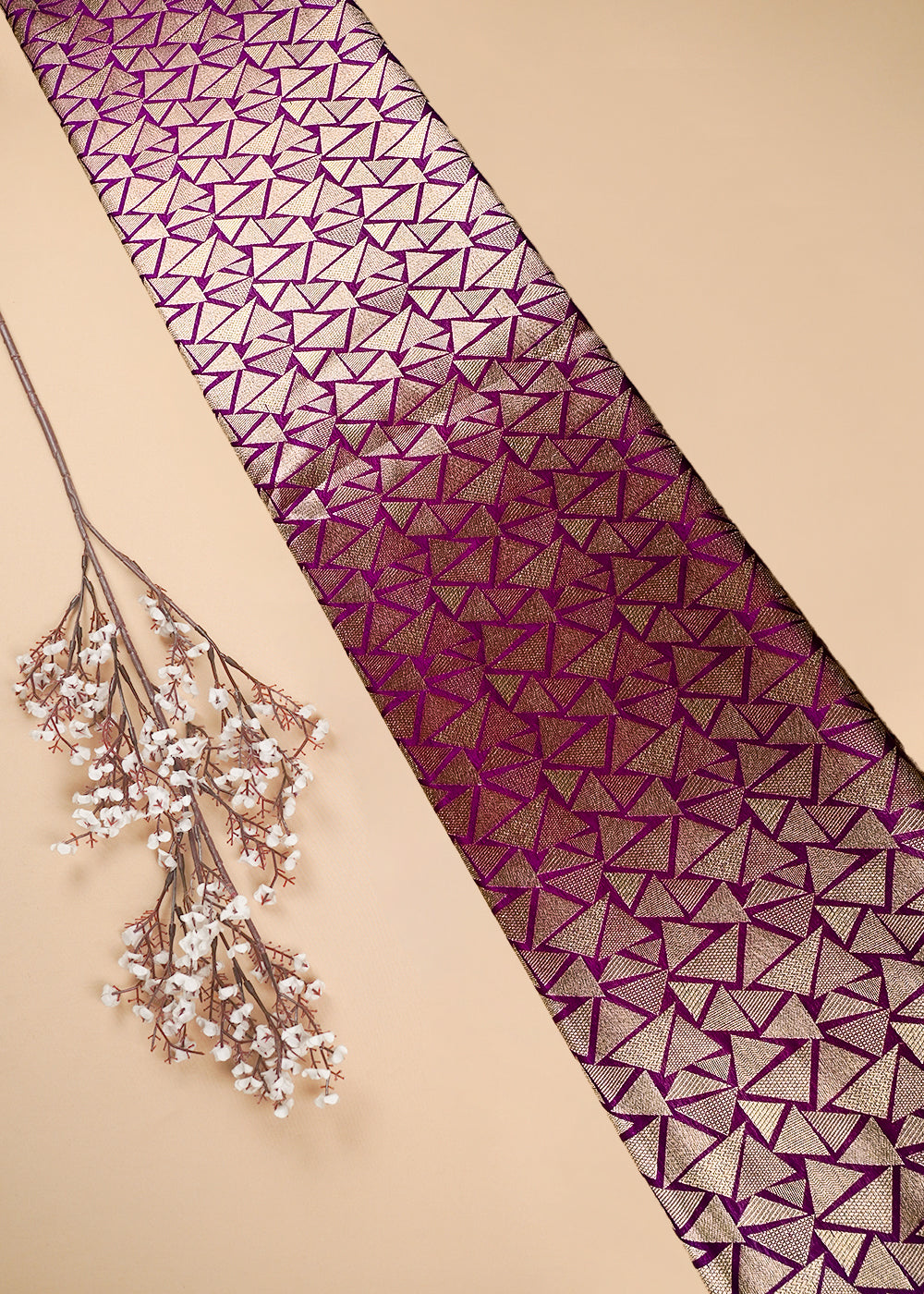 Purple Banarasi Brocade Fabric With All Over Thread And Zari Handloom 25867