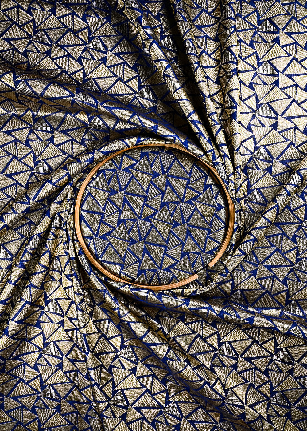 Navy Blue Banarasi Brocade Fabric With All Over Thread And Zari Handloom 25868