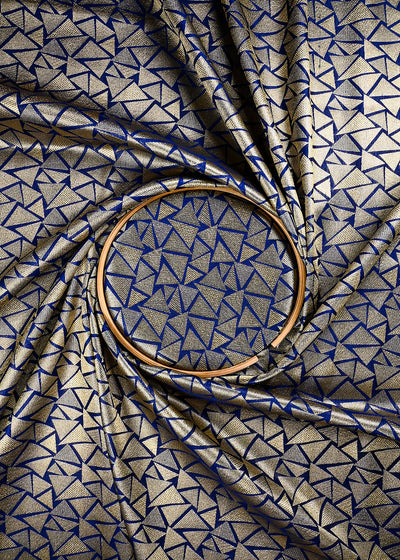 Navy Blue Banarasi Brocade Fabric With All Over Thread And Zari Handloom 25868