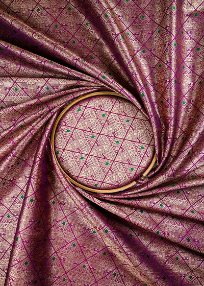 Purple Banarasi Brocade Fabric With All Over Thread And Zari Handloom 25871