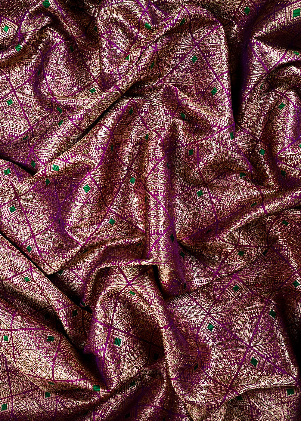 Purple Banarasi Brocade Fabric With All Over Thread And Zari Handloom 25871