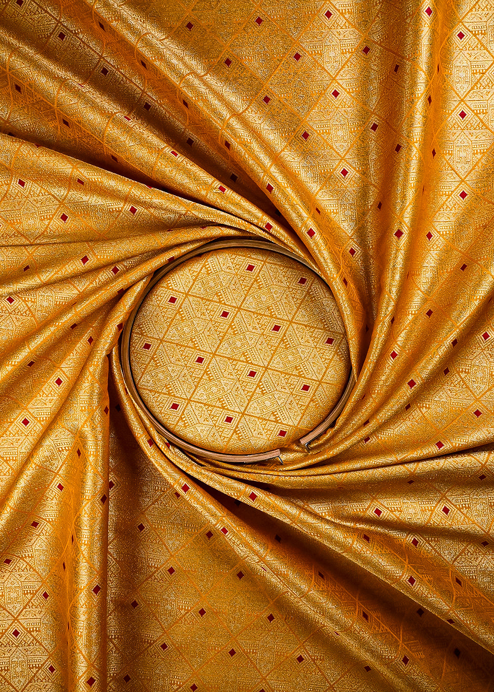 Mustard Banarasi Brocade Fabric With All Over Thread And Zari Handloom 25872