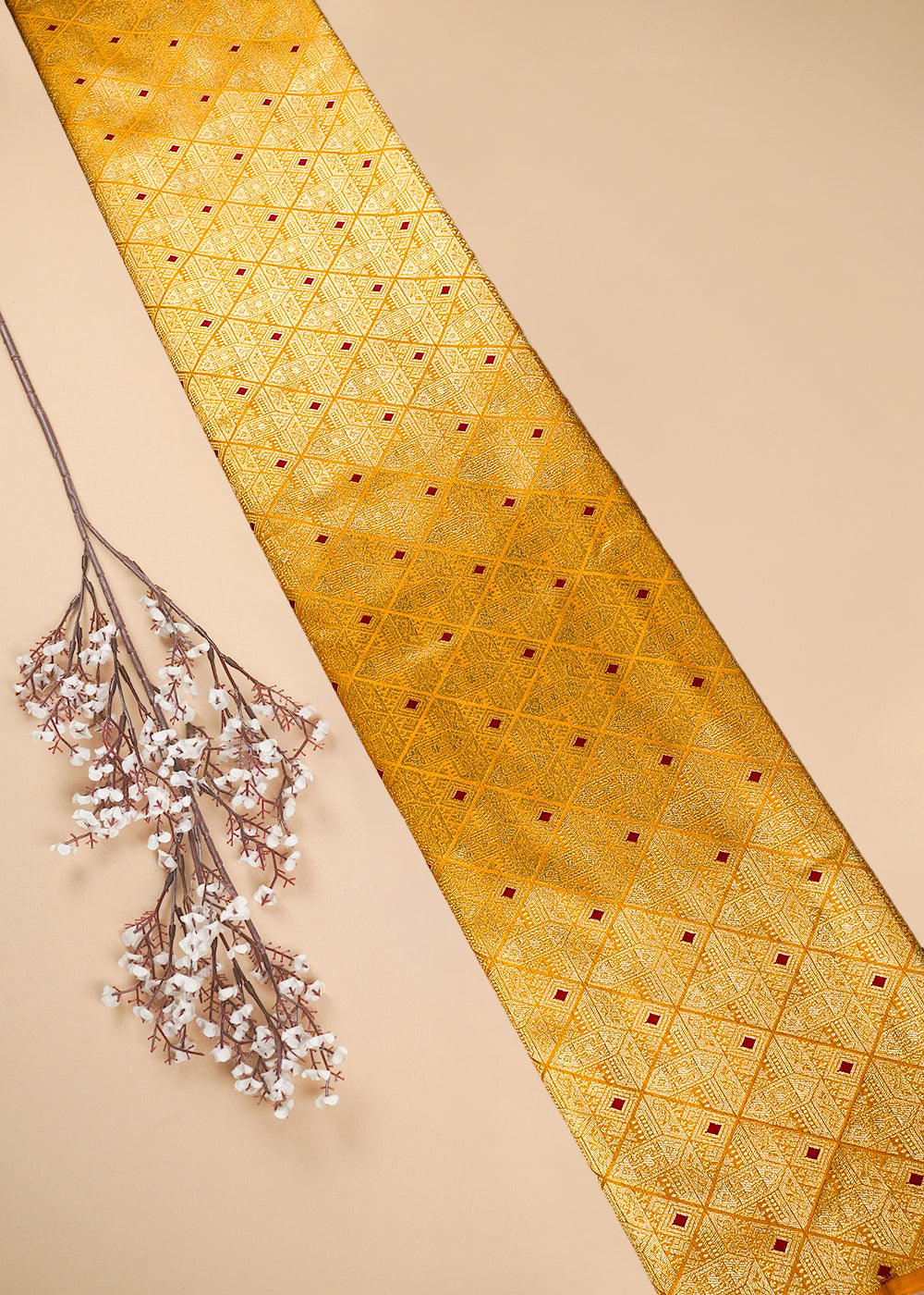 Mustard Banarasi Brocade Fabric With All Over Thread And Zari Handloom 25872