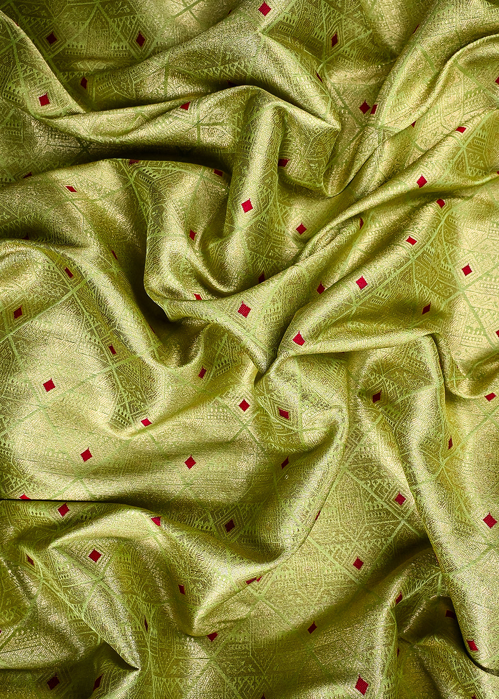Pista Green Banarasi Brocade Fabric With All Over Thread And Zari Handloom 25876