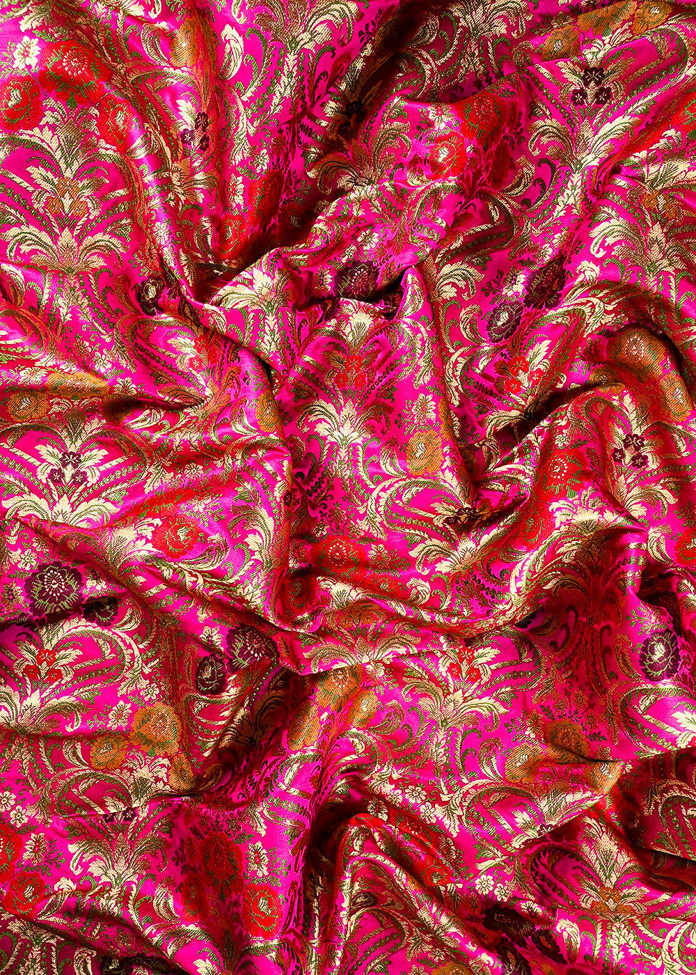Pink Pure Banarasi Brocade Fabric With All Over Thread And Zari Handloom 25882