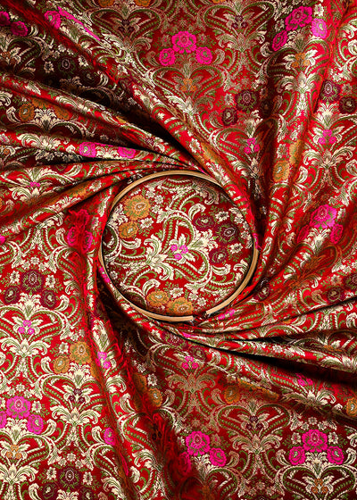 Maroon Pure Banarasi Brocade Fabric With All Over Thread And Zari Handloom 25883