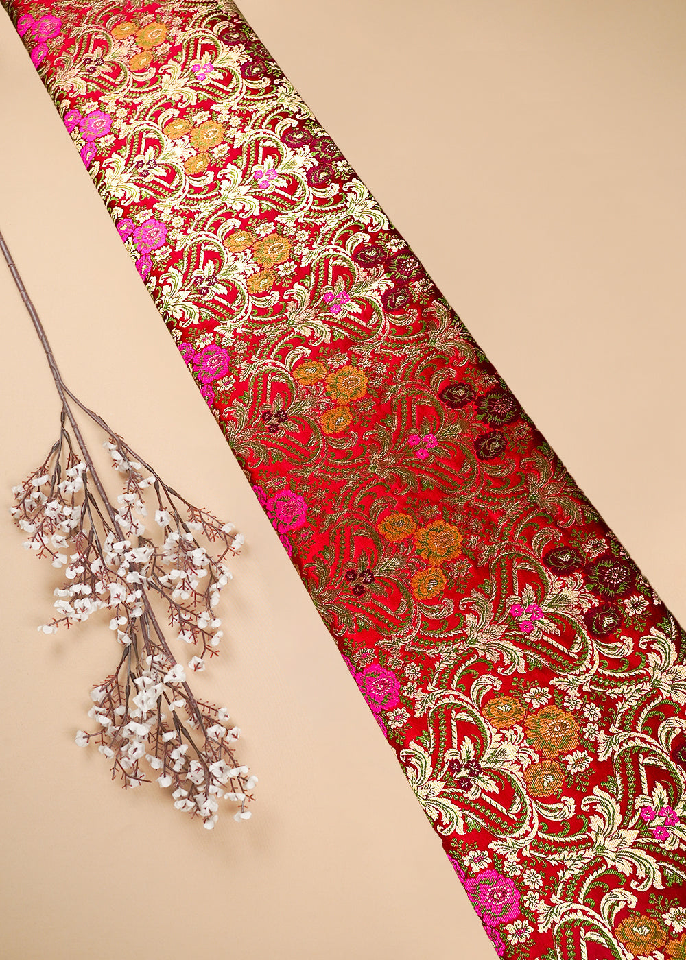 Maroon Pure Banarasi Brocade Fabric With All Over Thread And Zari Handloom 25883