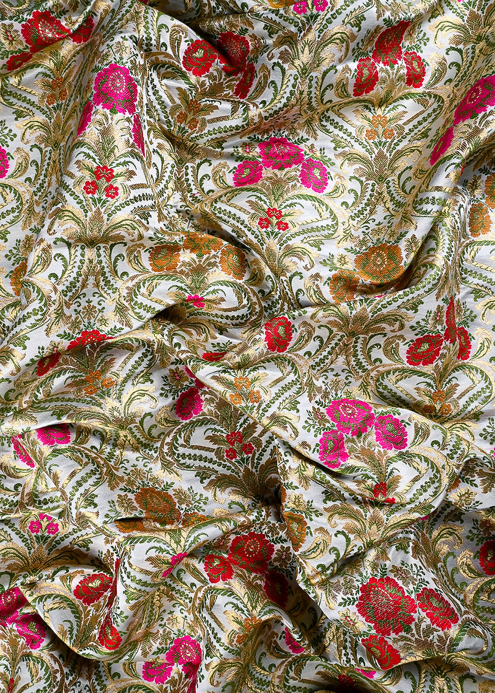 Cream Pure Banarasi Brocade Fabric With All Over Thread And Zari Handloom 25885