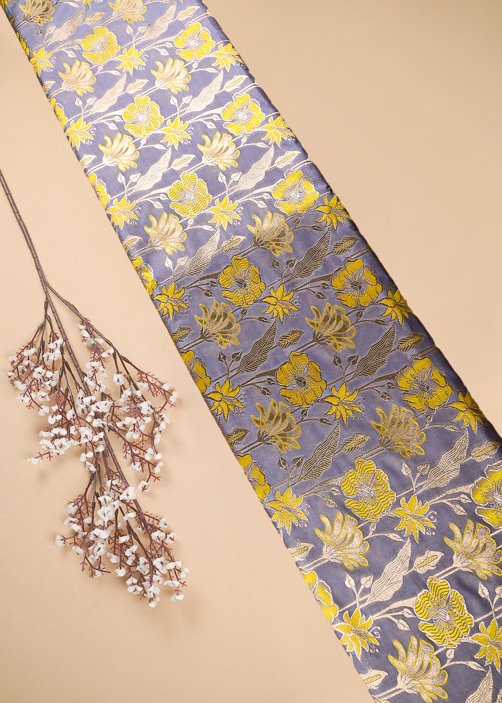 Onion Banarasi Brocade Fabric With All Over Thread And Zari Handloom 25887