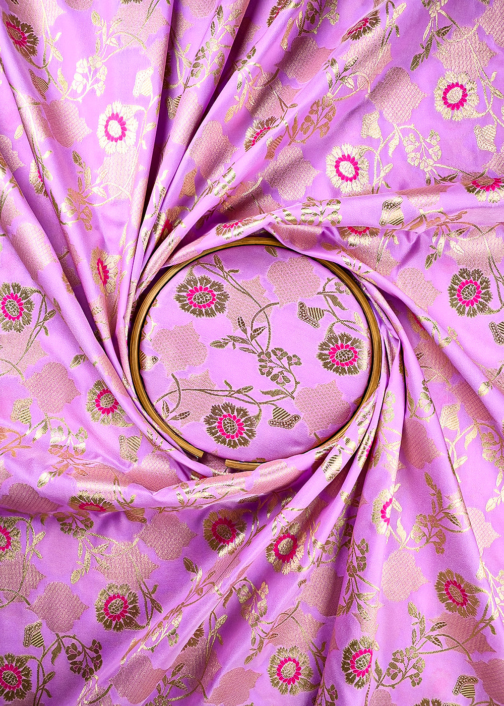 Light Lavender Banarasi Brocade Fabric With All Over Thread And Zari Handloom 25896