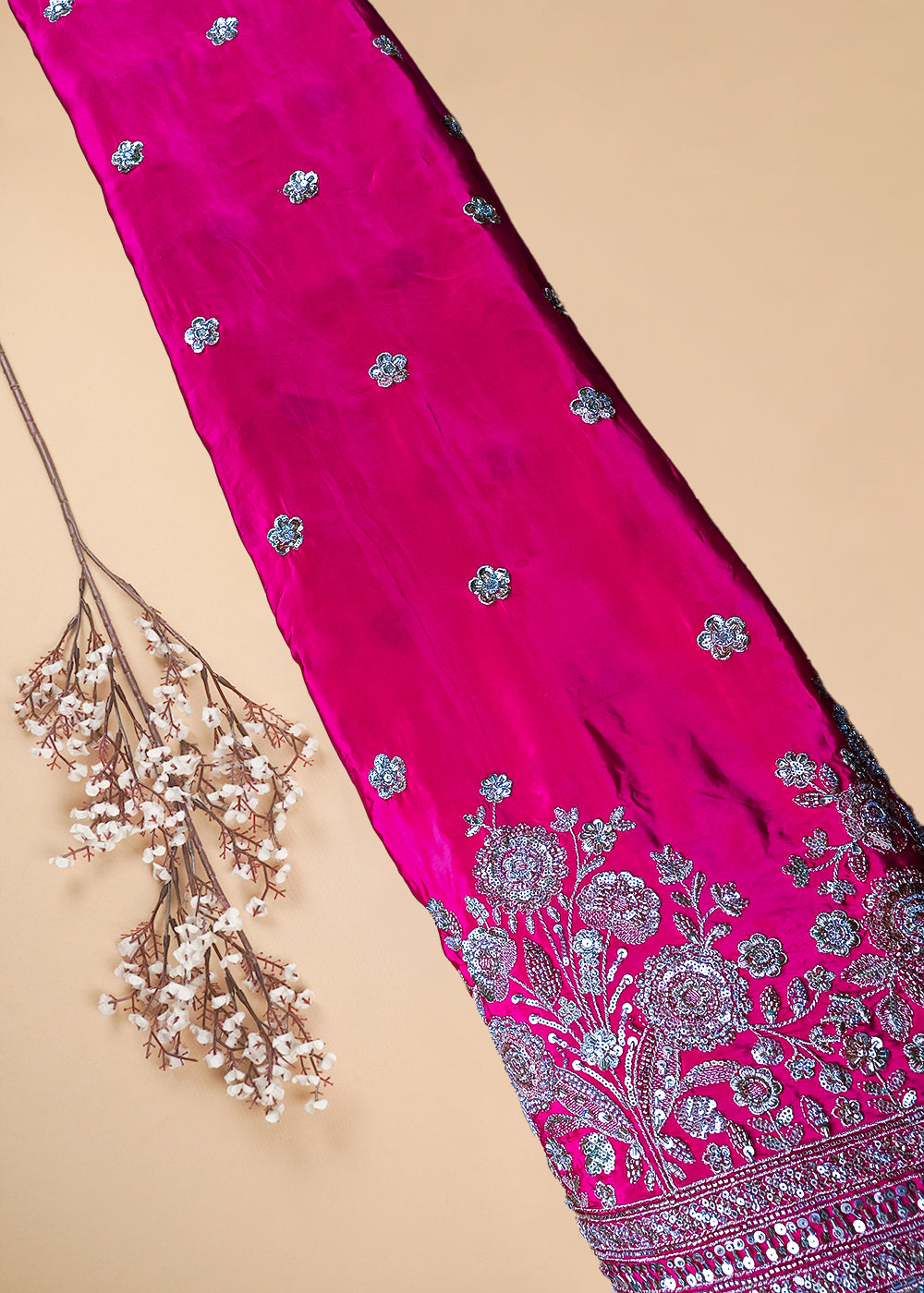 Pink Crepe Fabric With All Over Zari, Sequins And Katdana Work With One Side Border 25899