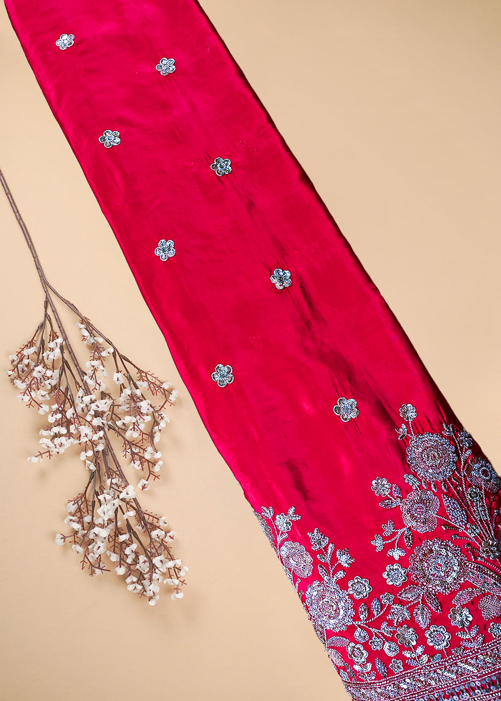 Red Crepe Fabric With All Over Zari, Sequins And Katdana Work With One Side Border 25901