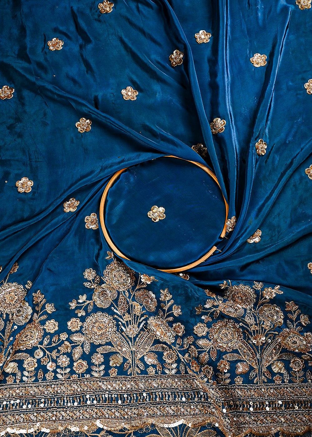 Blue Crepe Fabric With All Over Zari, Sequins And Katdana Work With One Side Border 25902