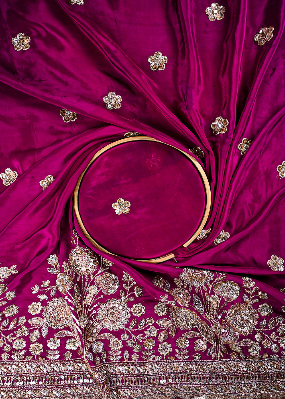 Purple Crepe Fabric With All Over Zari, Sequins And Katdana Work With One Side Border 25903