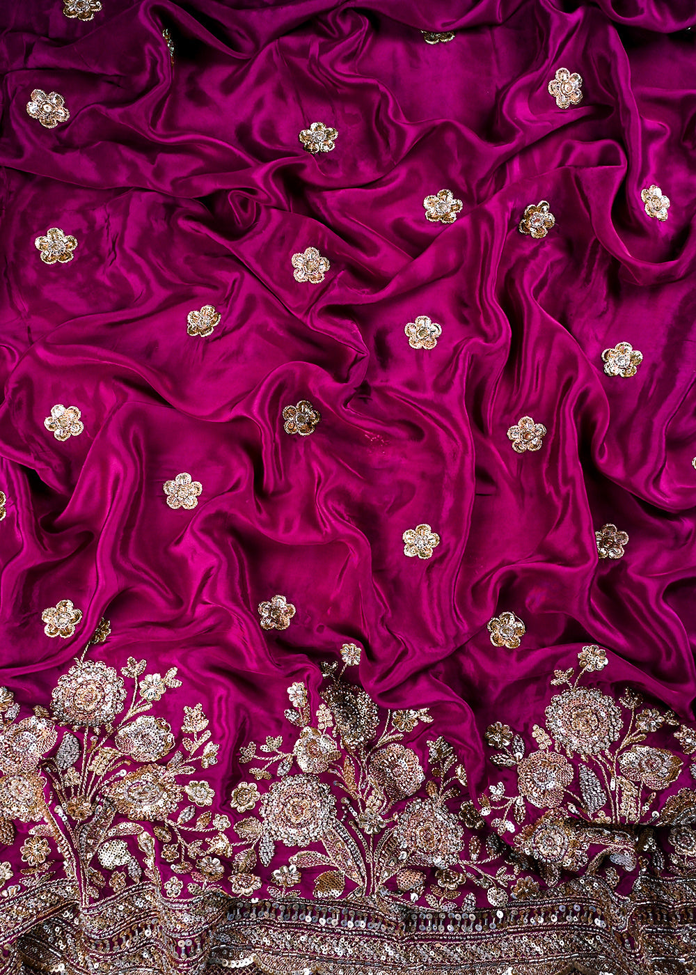 Purple Crepe Fabric With All Over Zari, Sequins And Katdana Work With One Side Border 25903