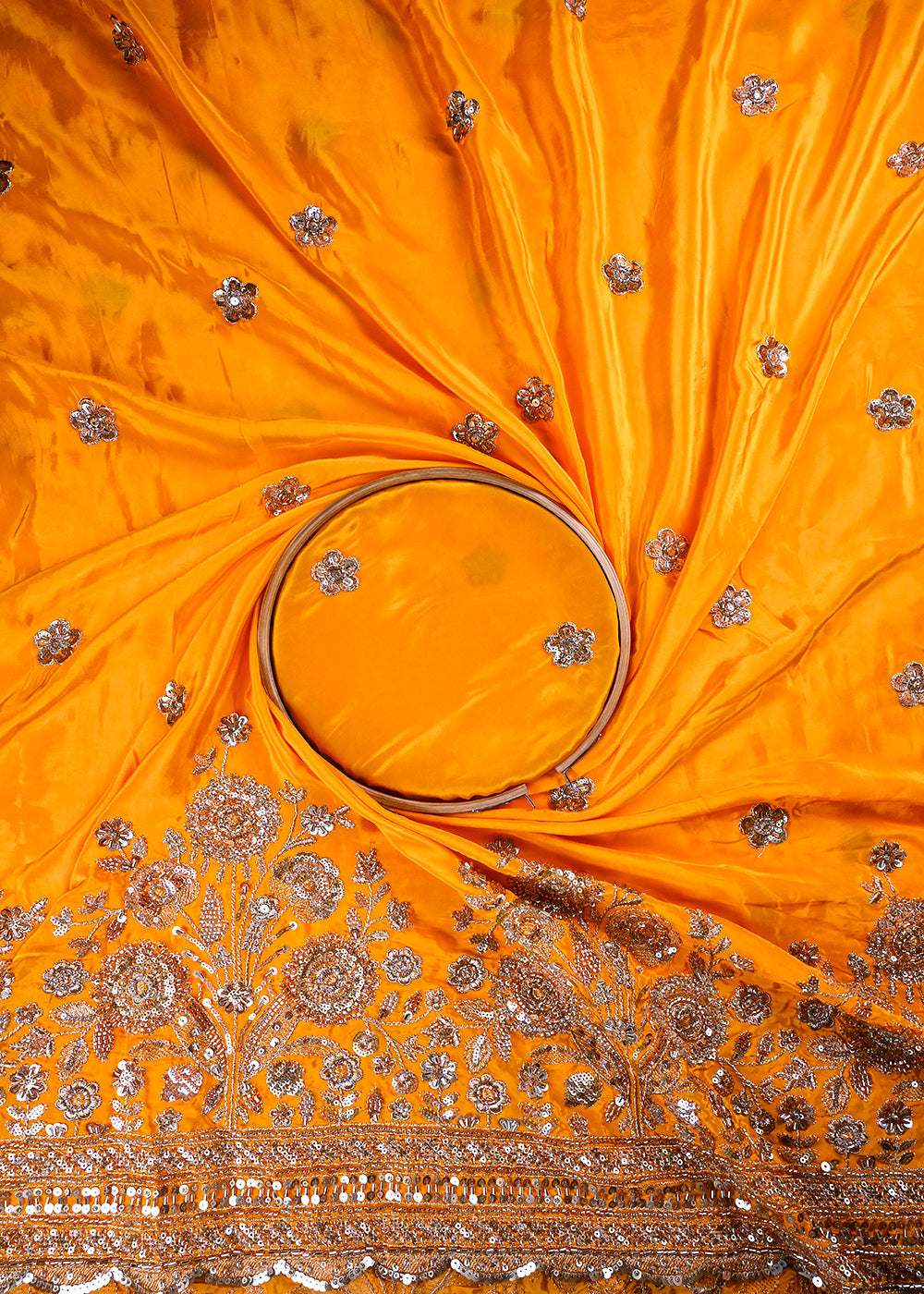 Mustard Crepe Fabric With All Over Zari, Sequins And Katdana Work With One Side Border 25904
