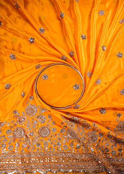 Mustard Crepe Fabric With All Over Zari, Sequins And Katdana Work With One Side Border 25904