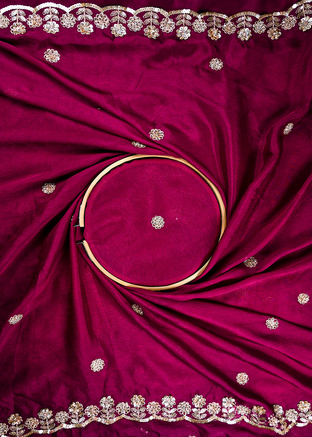 Purple Chinon Chiffon Dupatta Fabric With All Over Zari, Sequins And Katdana Work With Both Side Border 25907
