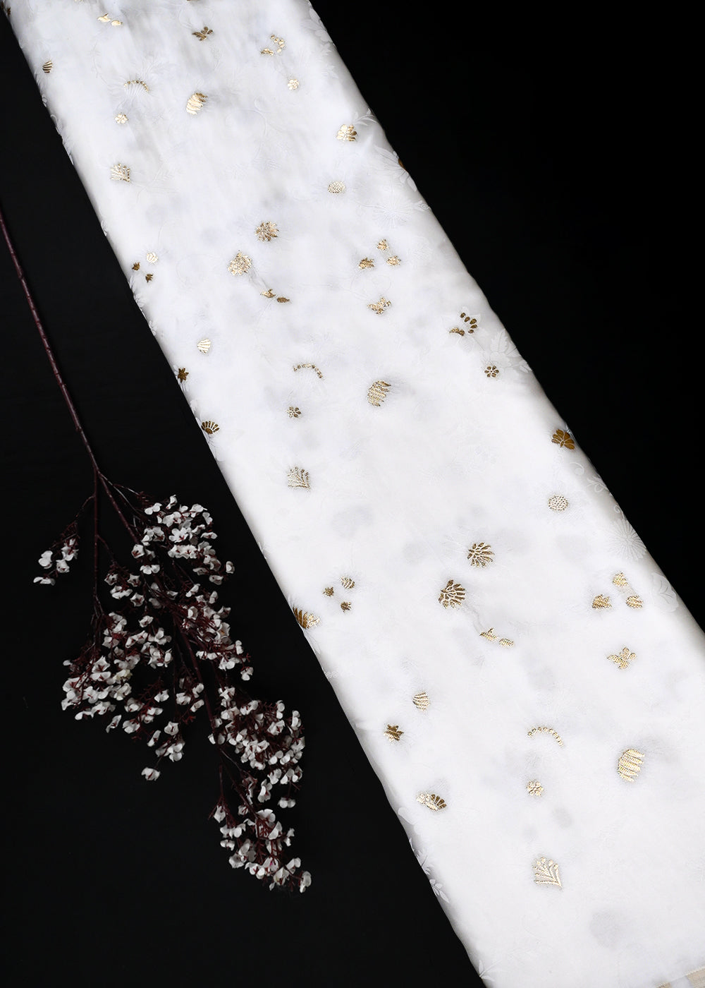 White Dyeable Silk Fabric With All Over Self And Zari Handloom 25937