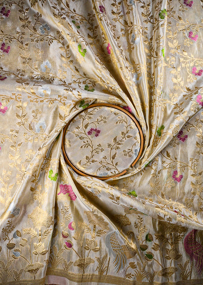 Golden Dyeable Tissue Fabric With All Over Thread And Zari Handloom With One Side Border 25840